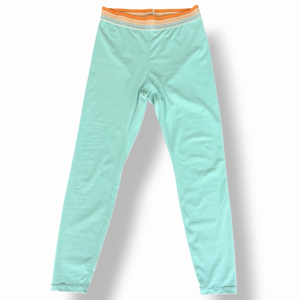 POPFLEX Women's Mint Green Athletic Leggings Yoga Pants Striped Waist Size S